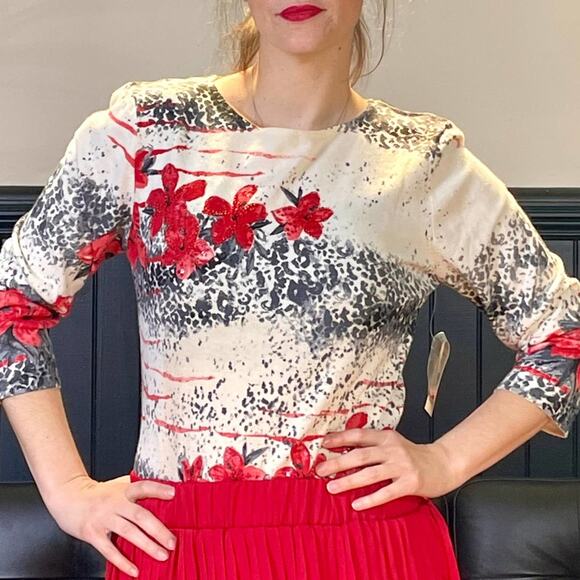 Draper's & Damon's Tops - DRAPER'S & DAMON'S White Black Vintage 00s Floral 3/4 Sleeve Blouse